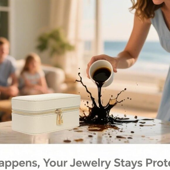 Small Travel Jewelry Case With PU Leather, Sturdy And Smooth Gold Metal Zipper, - Picture 8 of 9